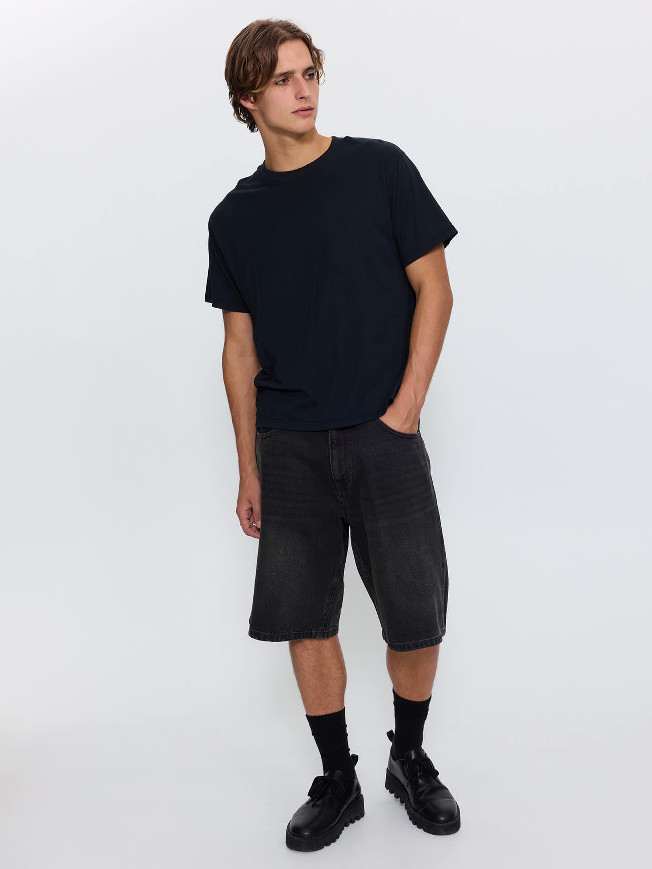 Thrills Military Merch Fit Cropped Tee - Washed Black XS