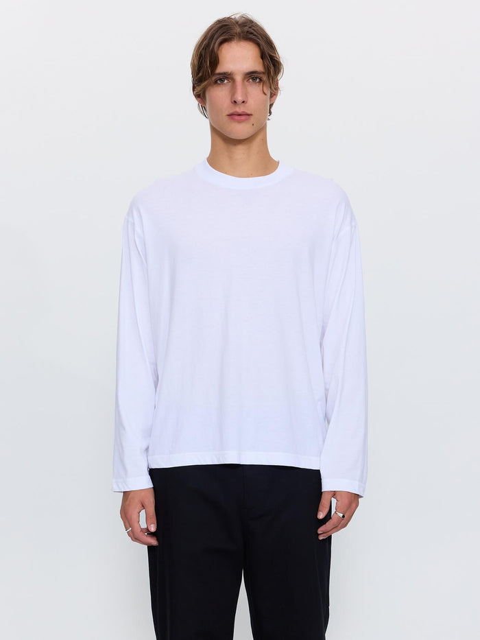 Minimal Thrills Embro Box Crop Long Sleeve Tee - White XS