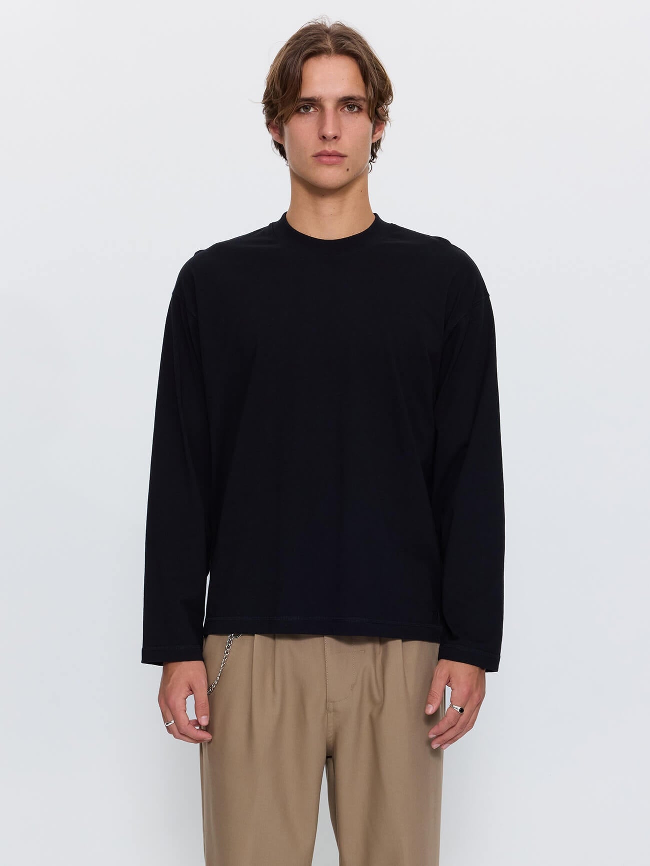 Minimal Thrills Embro Box Crop Long Sleeve Tee - Black XS
