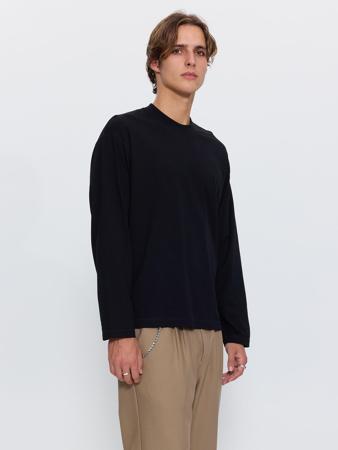 Minimal Thrills Embro Box Crop Long Sleeve Tee - Black XS