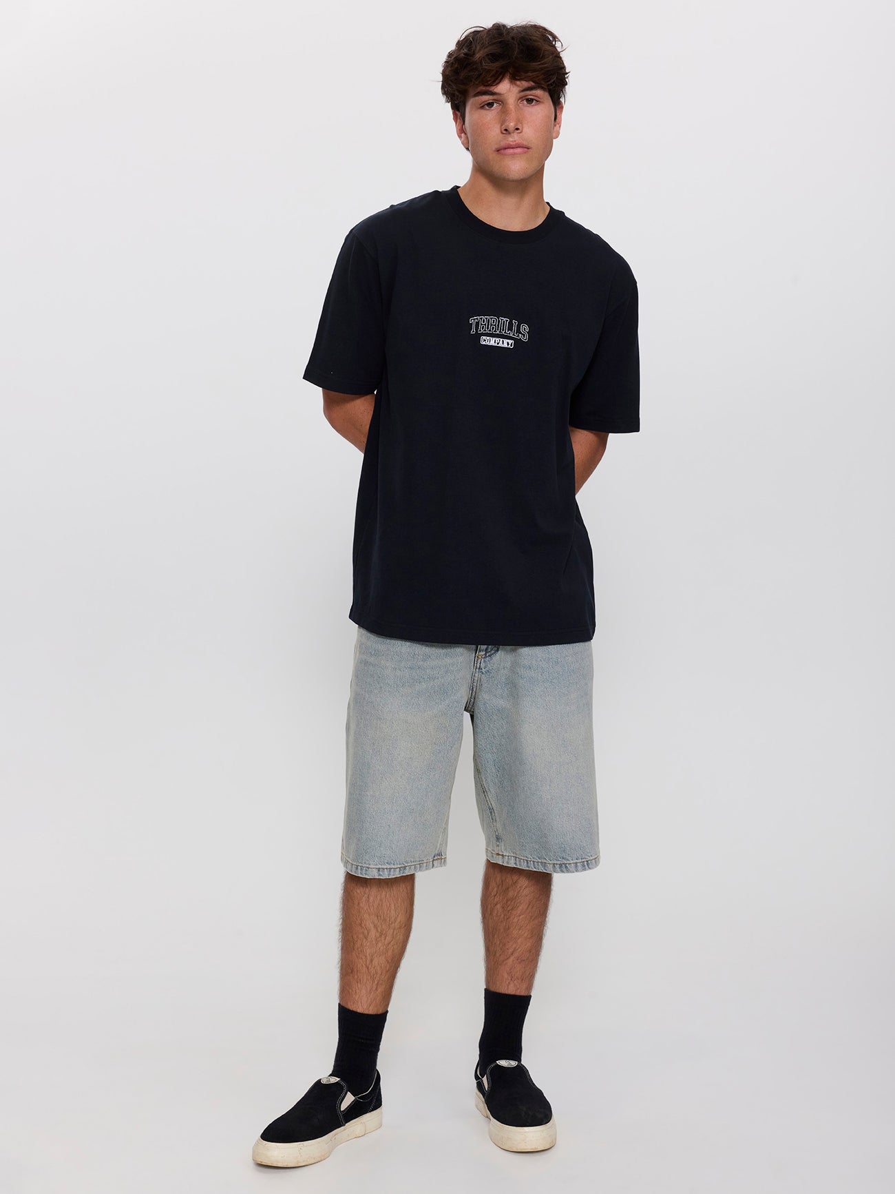 Victory Embro Box Fit Oversized Contrast Stitch Tee - Faded Black XS
