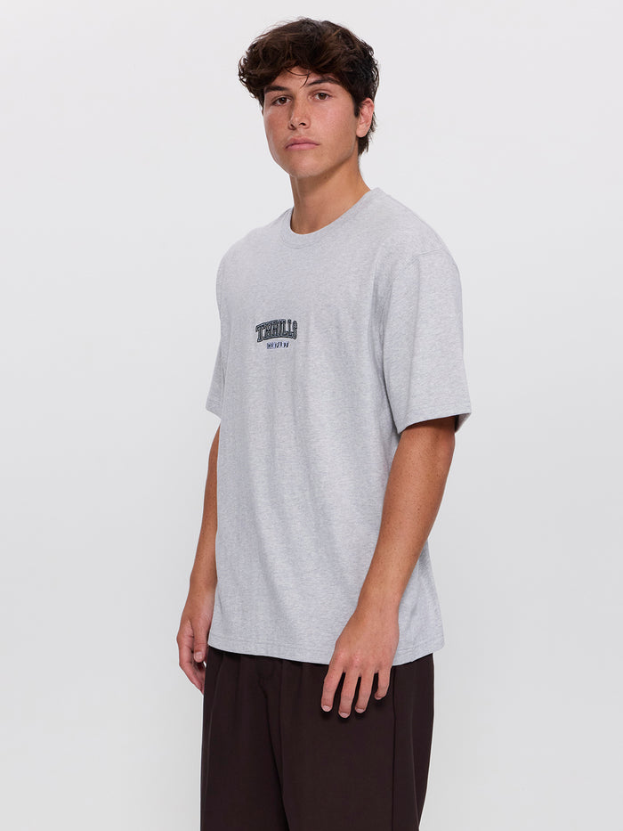 Victory Embro Box Fit Oversized Contrast Stitch Tee - Snow Marle XS