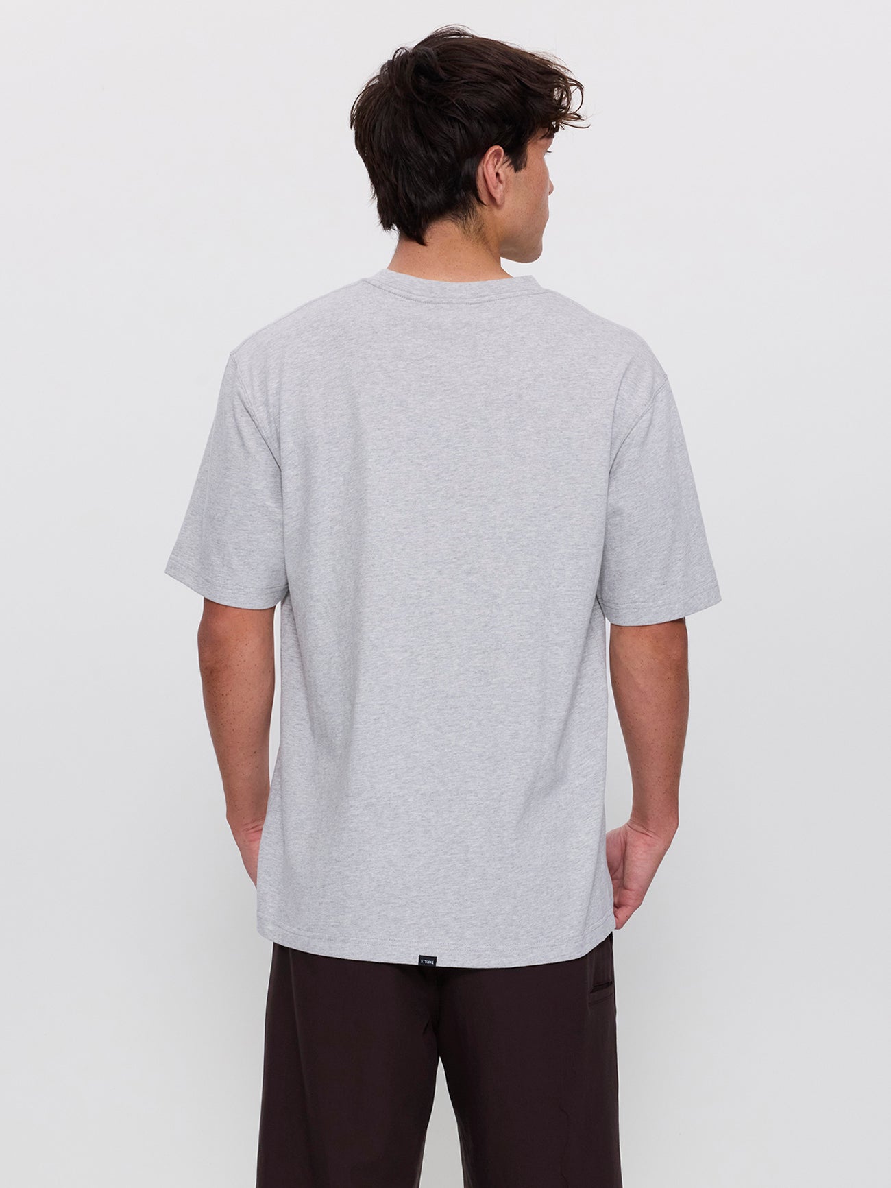 Victory Embro Box Fit Oversized Contrast Stitch Tee - Snow Marle XS