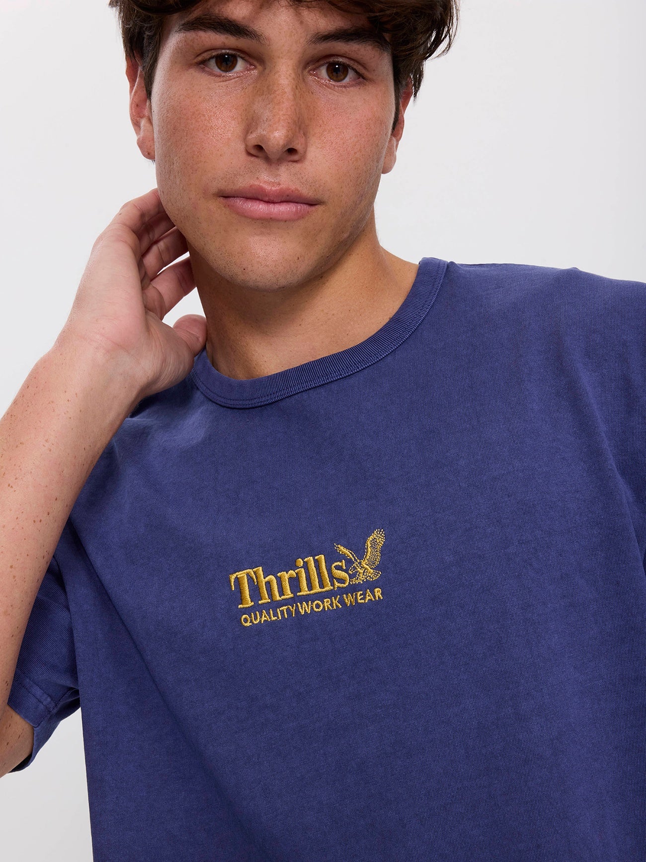Thrills Workwear Embro Merch Fit Tee - Yakka Blue XS