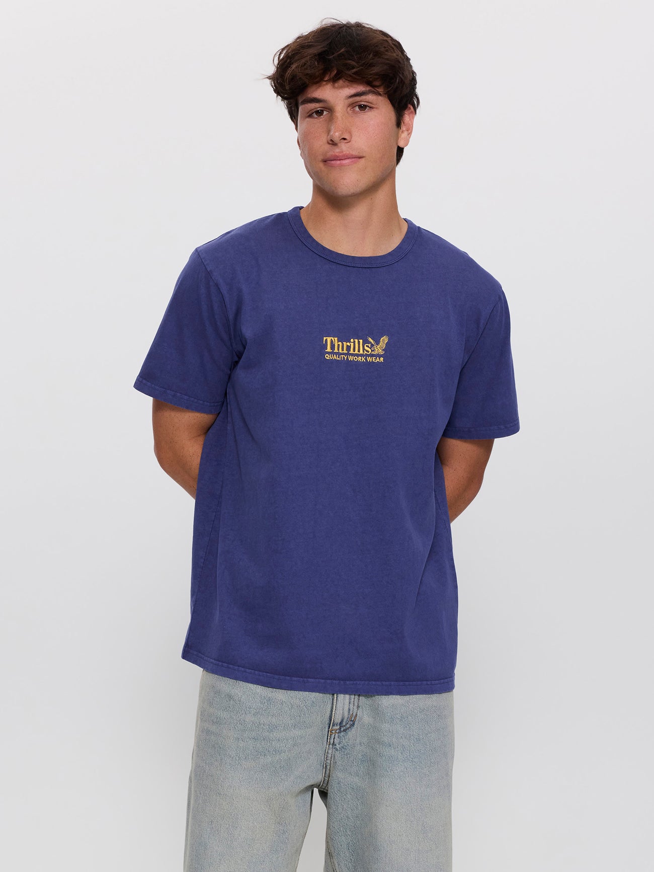 Thrills Workwear Embro Merch Fit Tee - Yakka Blue XS