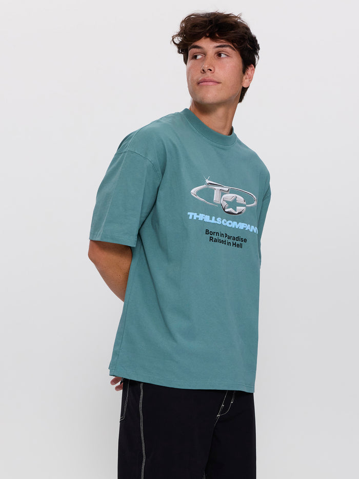 Chaotic Star Box Fit Oversize Tee - Green Coast XS