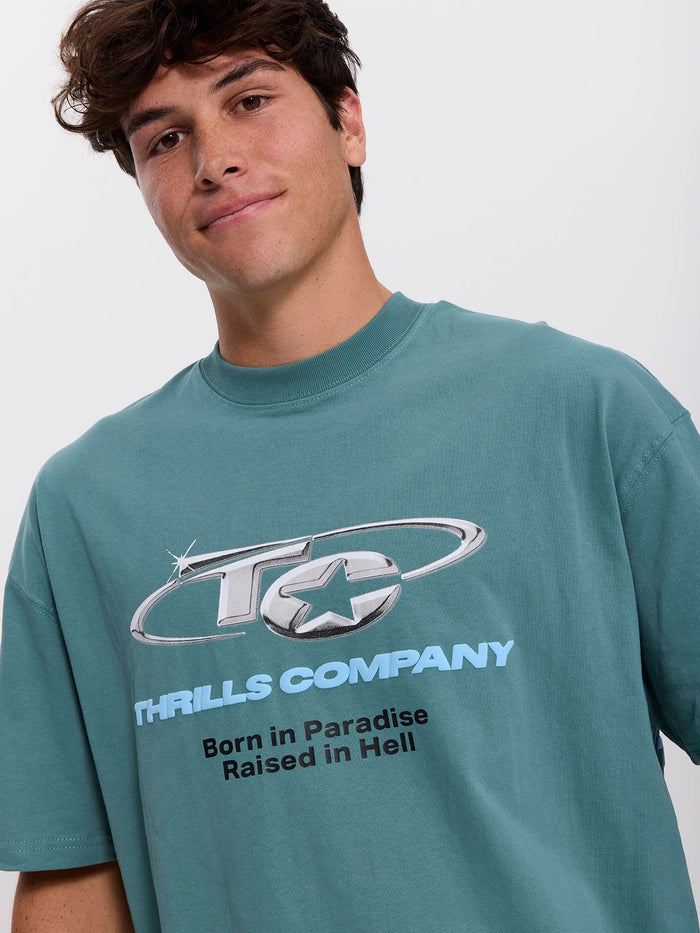 Chaotic Star Box Fit Oversize Tee - Green Coast XS