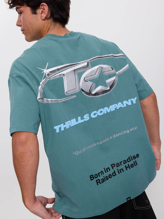 Chaotic Star Box Fit Oversize Tee - Green Coast XS