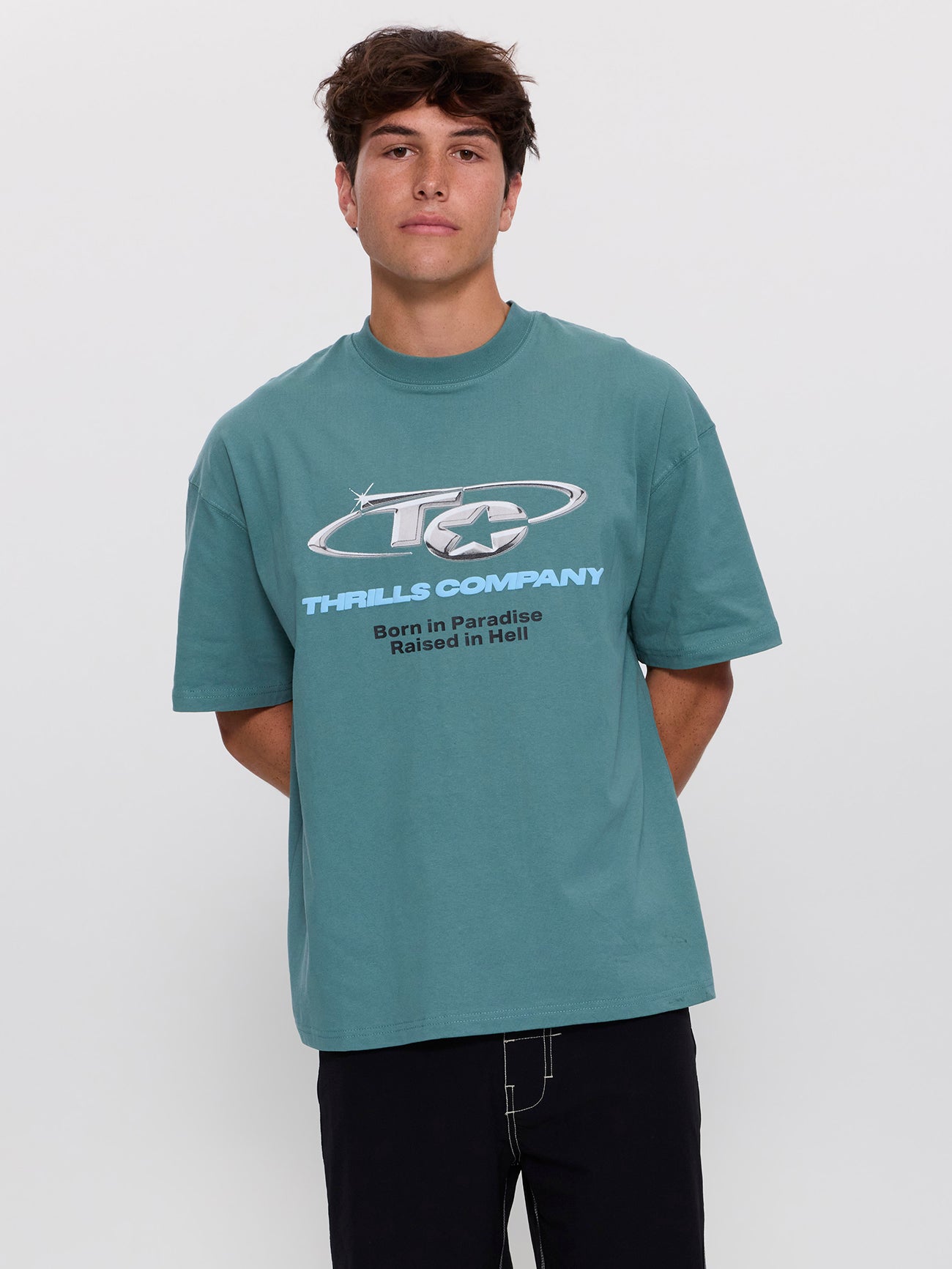 Chaotic Star Box Fit Oversize Tee - Green Coast XS