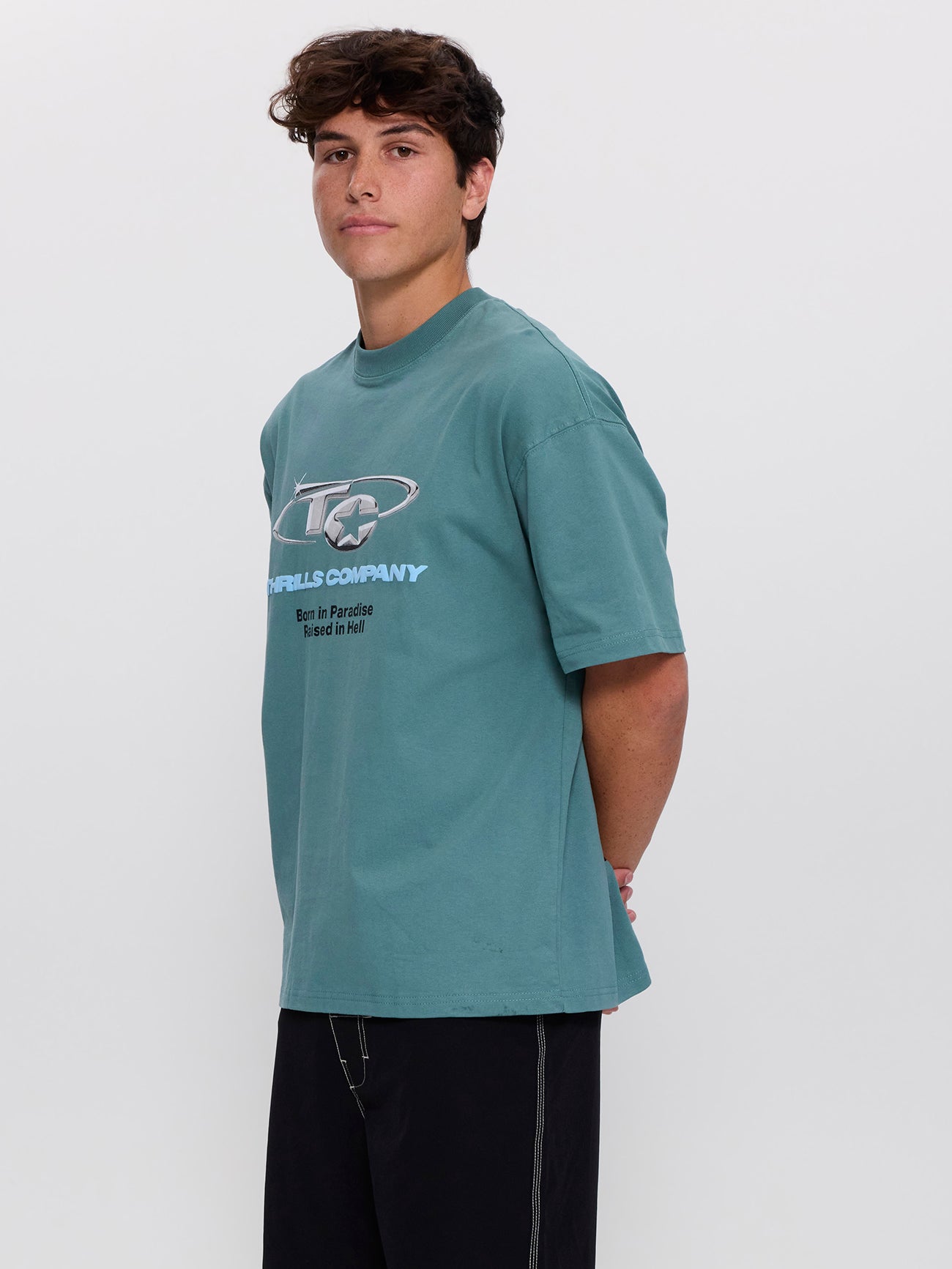 Chaotic Star Box Fit Oversize Tee - Green Coast XS