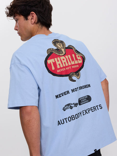 Satisfaction Box Fit Oversize Tee - Placid Blue | Thrills Co.