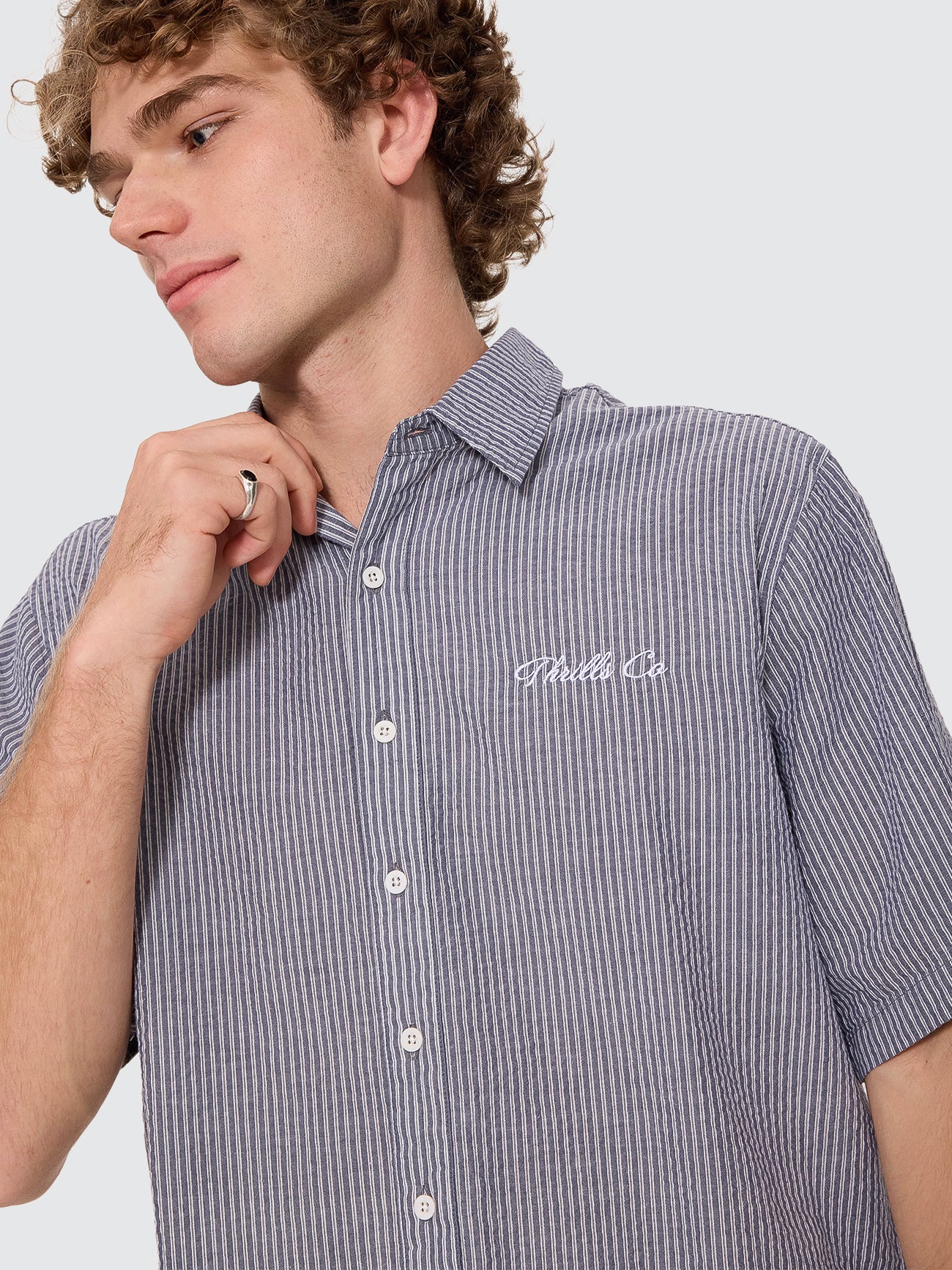 Visions Box Crop Short Sleeve Shirt - Navy Stripe