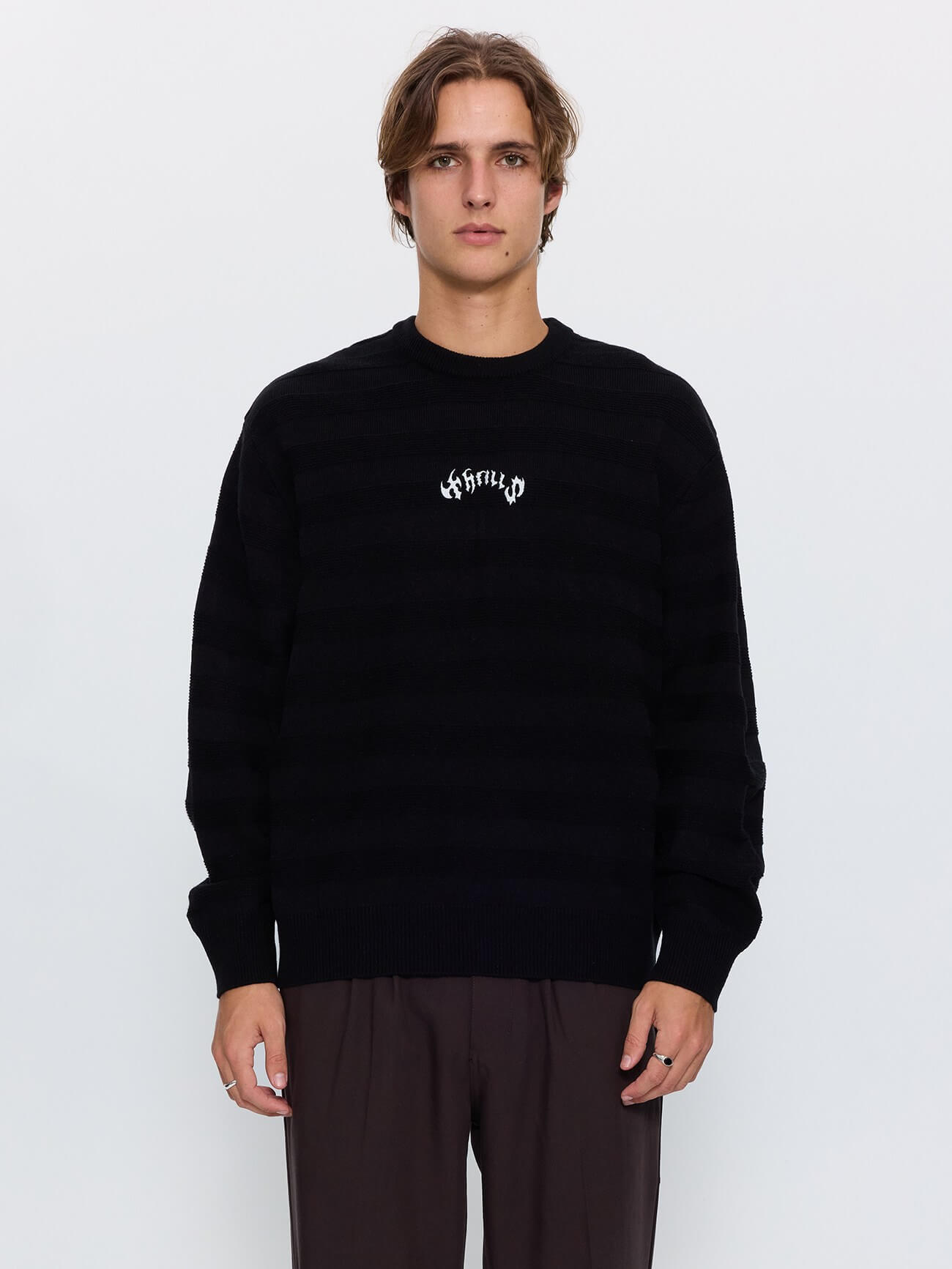 Stagger Box Crop Crew Knit - Black XS