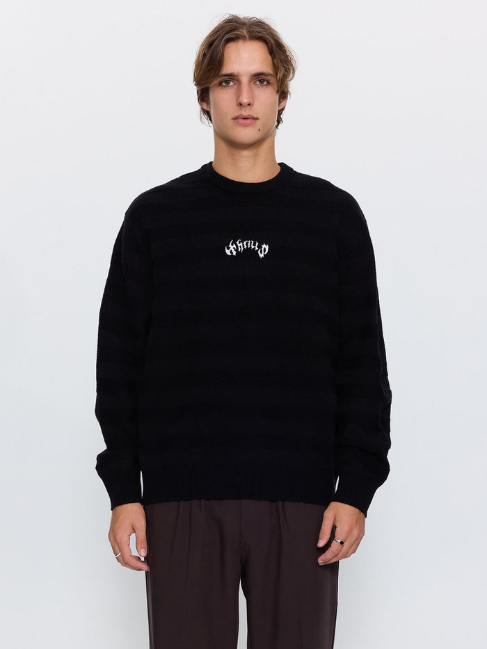 Stagger Box Crop Crew Knit - Black XS