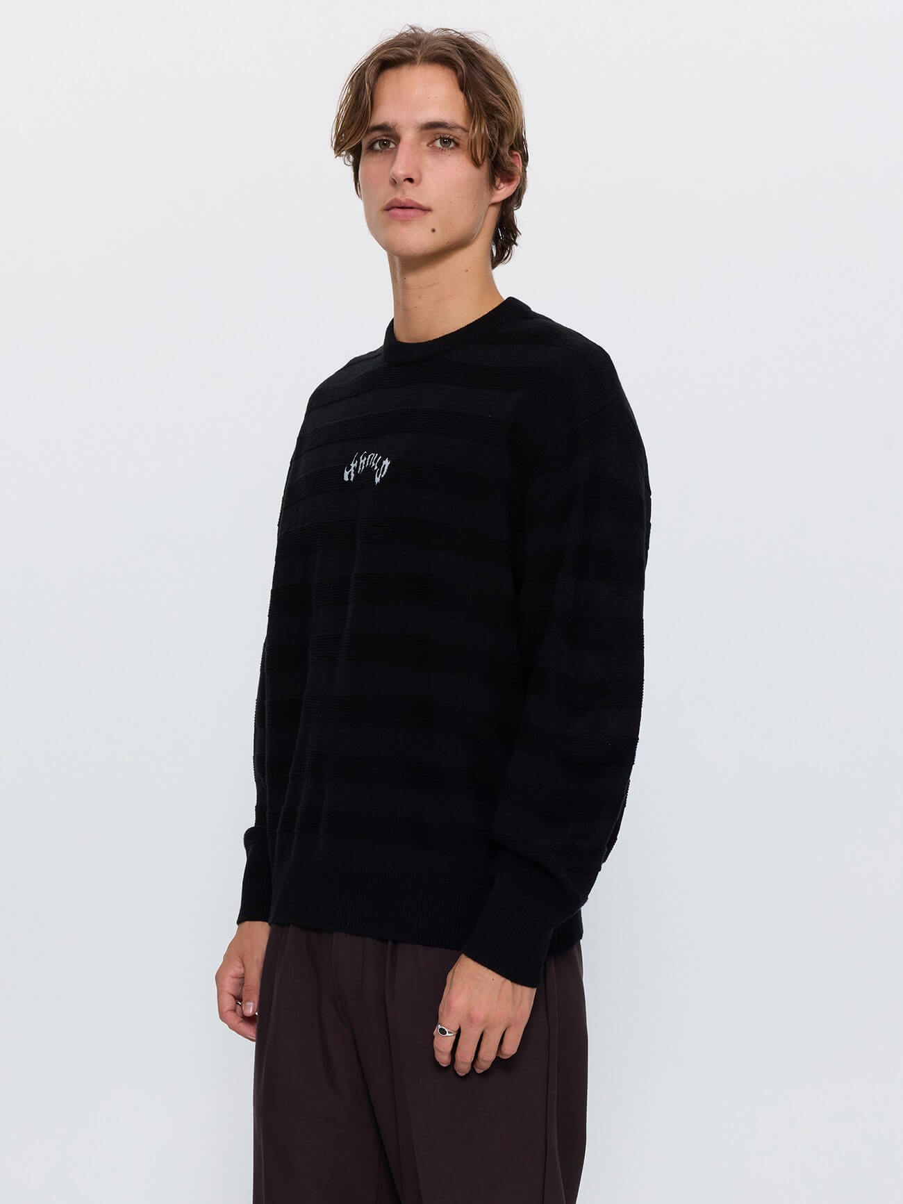 Stagger Box Crop Crew Knit - Black XS