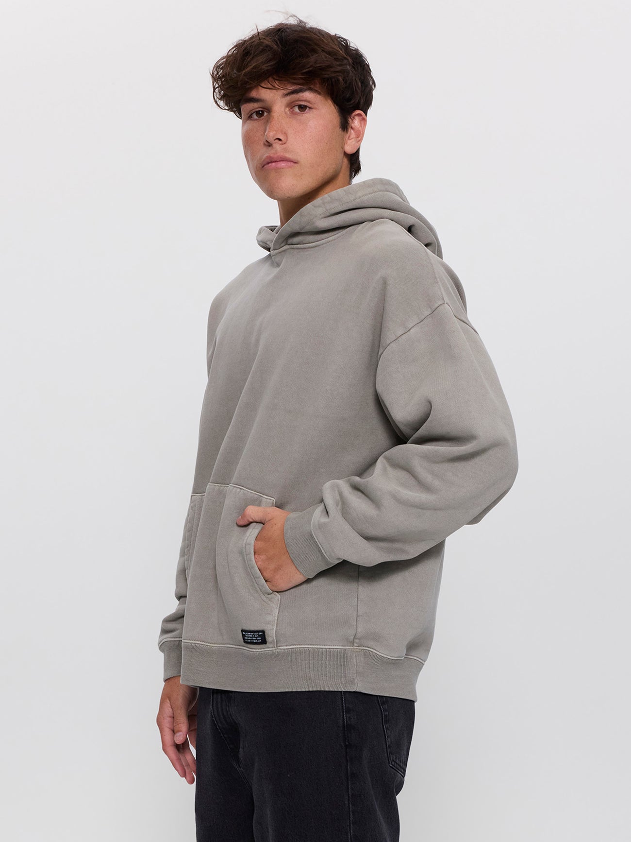 Thrills Military Slouch Pull On Cropped Hood - Fog XS