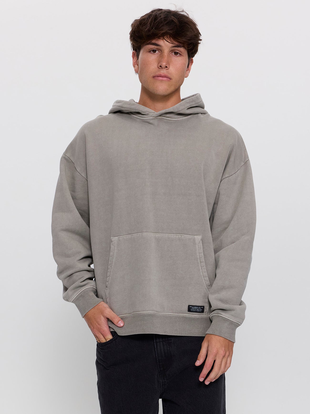 Thrills Military Slouch Pull On Cropped Hood - Fog XS