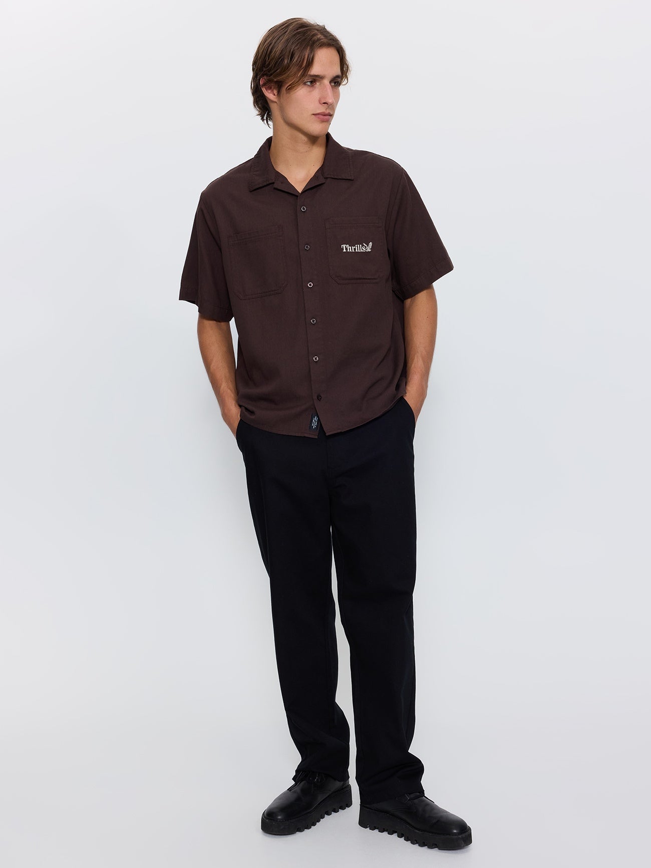 Thrills Union Box Crop Short Sleeve Shirt - Postal Brown