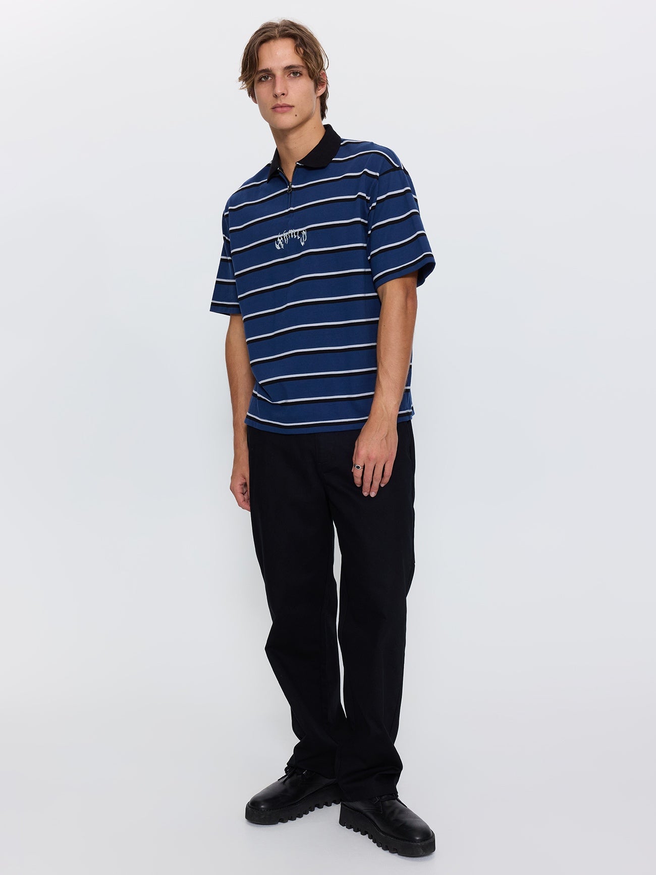 Stagger Box Crop Polo - Black