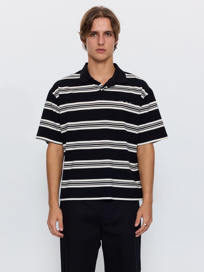Visions Stripe Box Fit Polo - Black