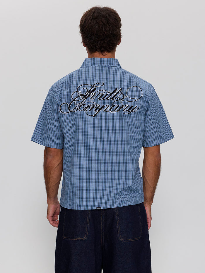 Lost Cause Check Cropped Short Sleeve Shirt - Vintage Blue XS