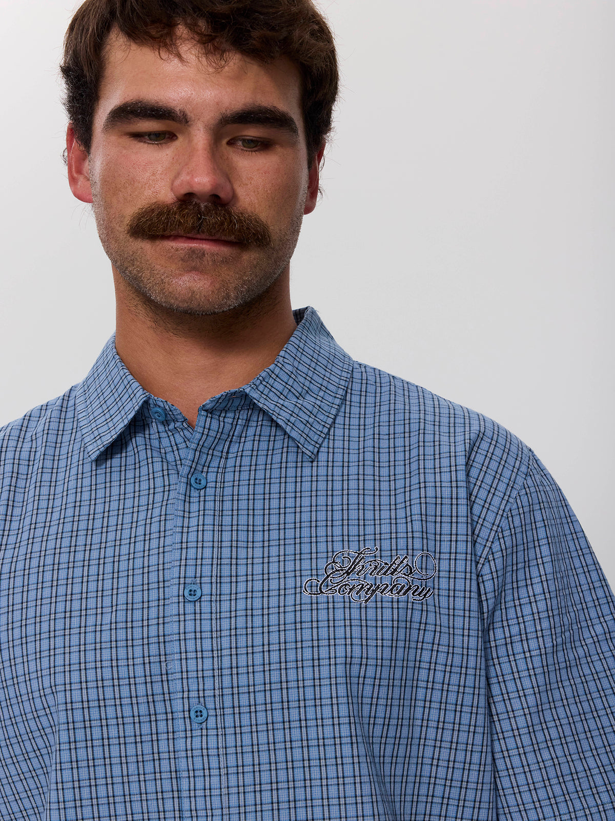 Lost Cause Check Cropped Short Sleeve Shirt - Vintage Blue XS