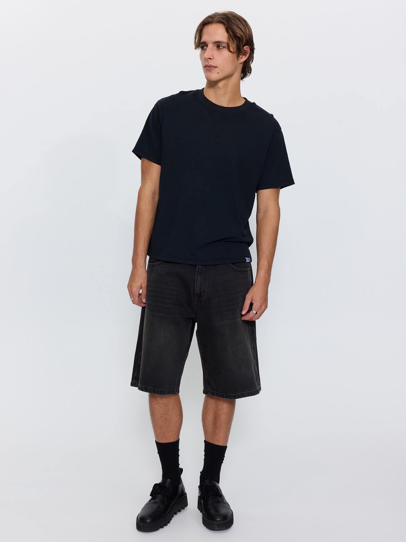 Built To Win Mid Slacker Relaxed Long Denim Short - Licorice 26