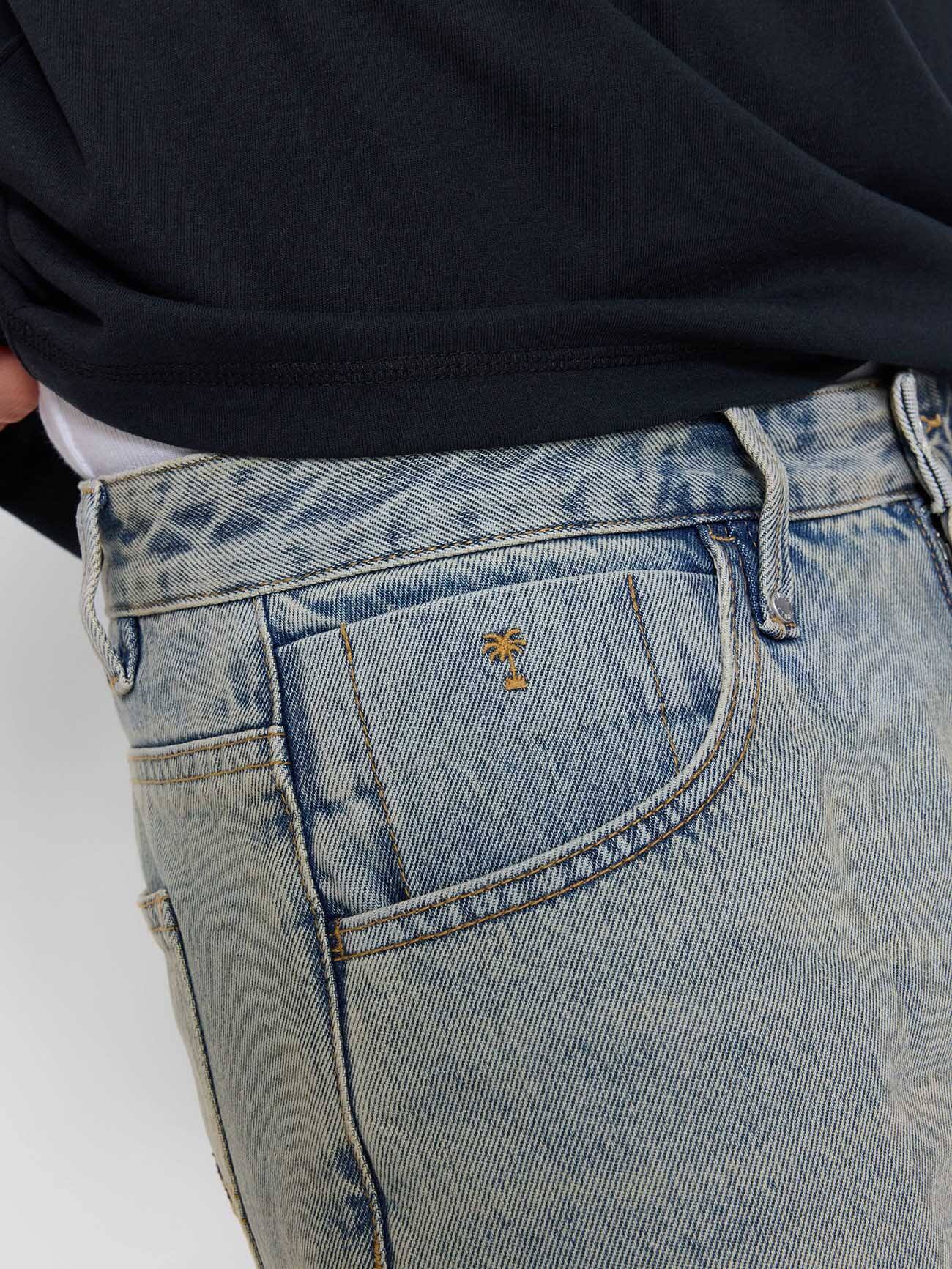 Built To Win Mid Slacker Relaxed Long Denim Short - Light Granite Blue 26