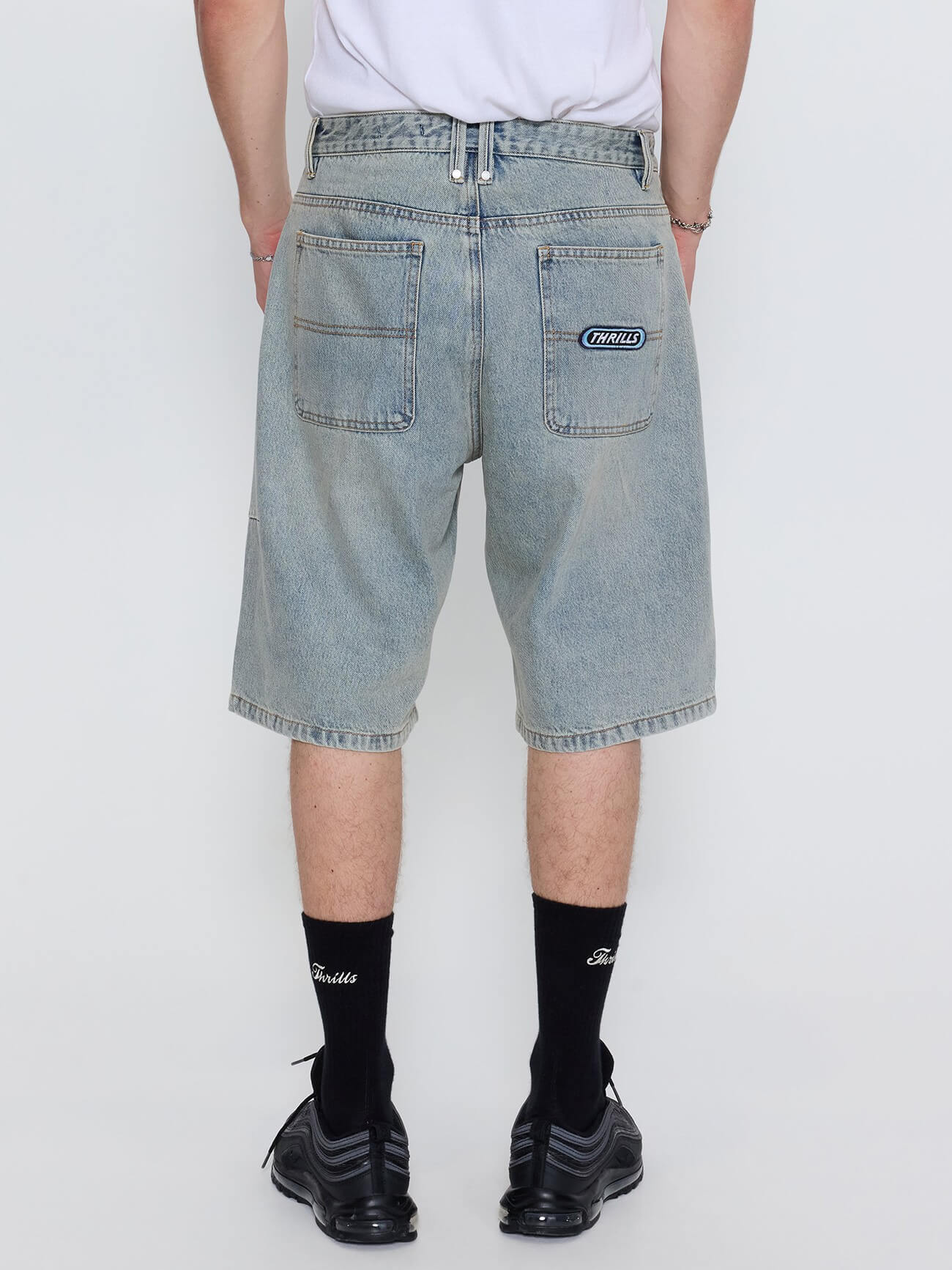 Built To Win Mid Slacker Relaxed Long Denim Short - Light Granite Blue 26