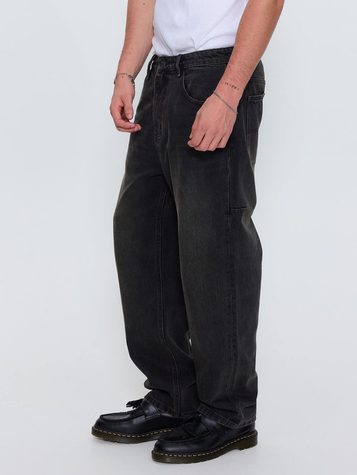 Built To Win Mid Slacker Relaxed Long Denim Jean - Licorice 26