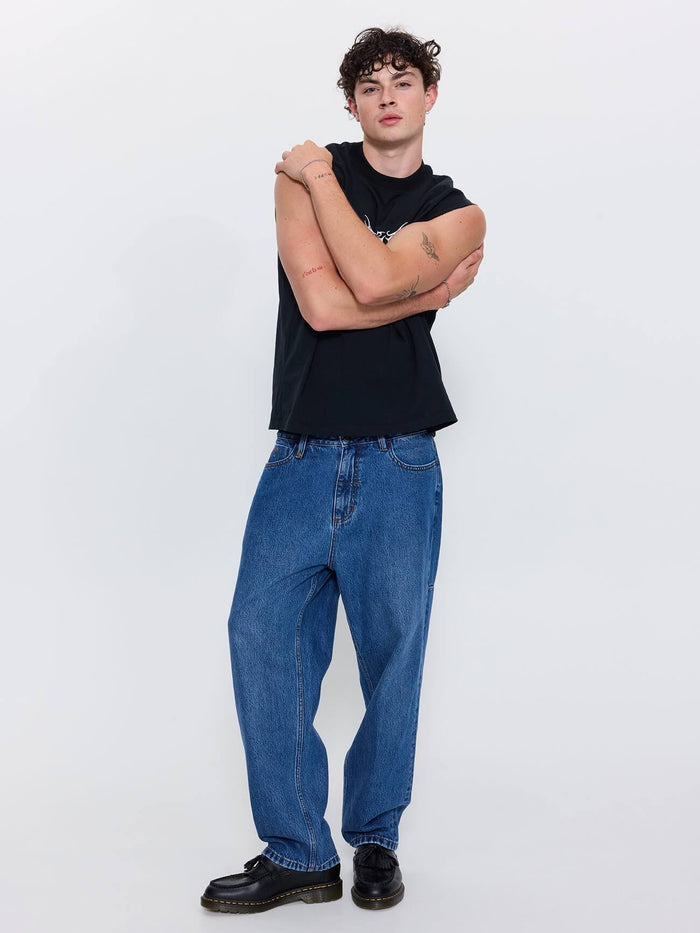 Mid Slacker Relaxed Denim Jean - Darker Dust Blue 26