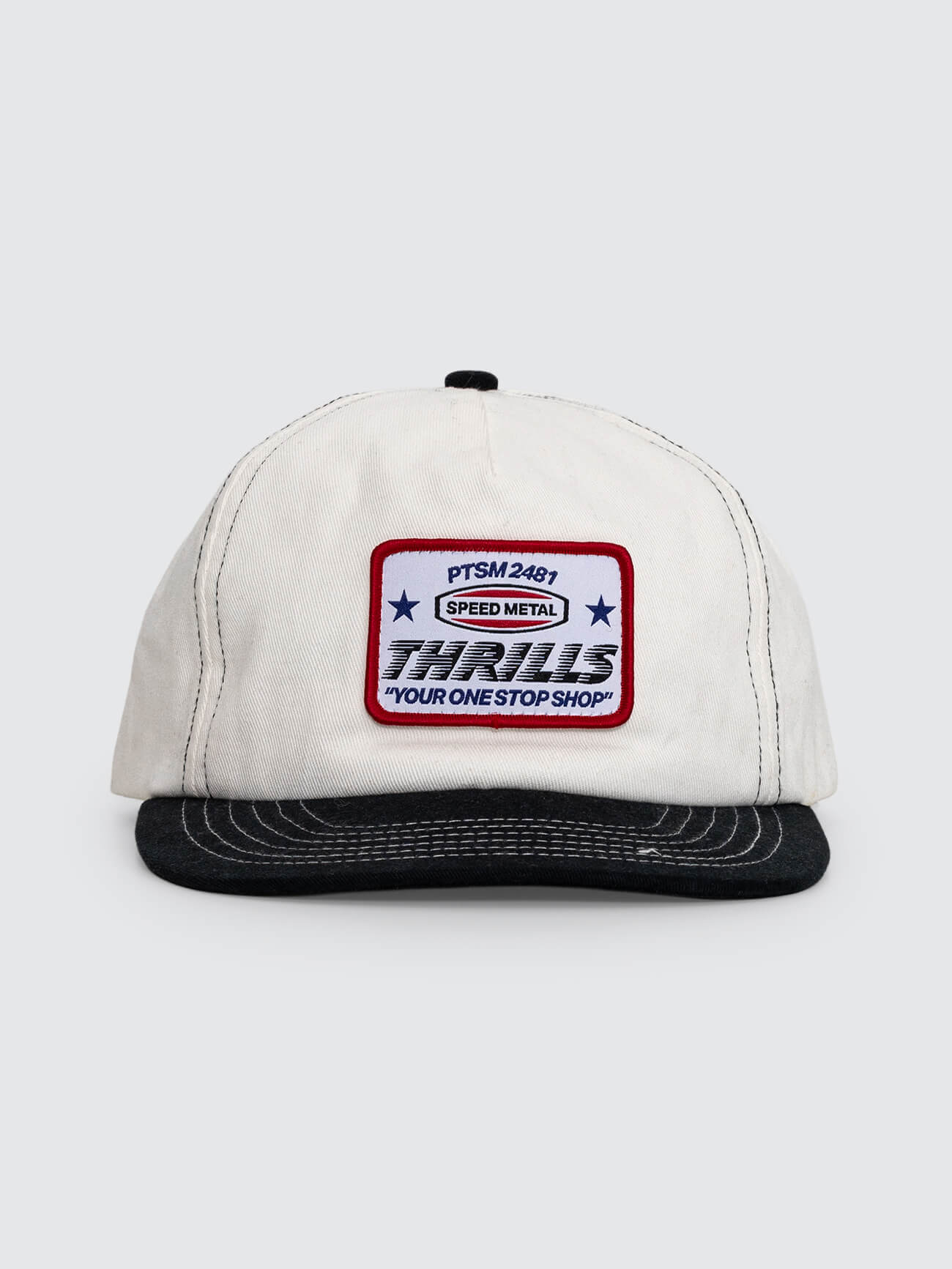 One Stop 5 Panel Short Brim Cap - Bone - Black