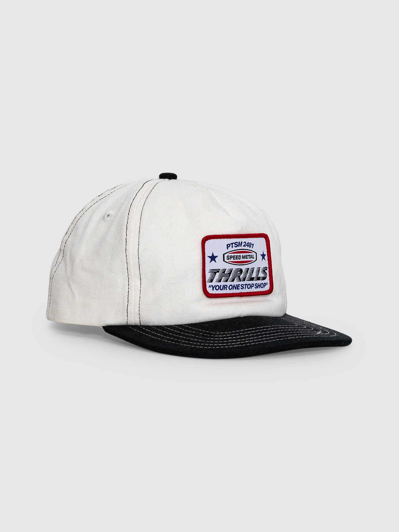 One Stop 5 Panel Short Brim Cap - Bone - Black