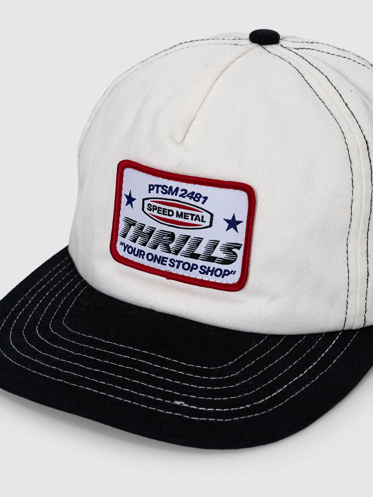 One Stop 5 Panel Short Brim Cap - Bone - Black