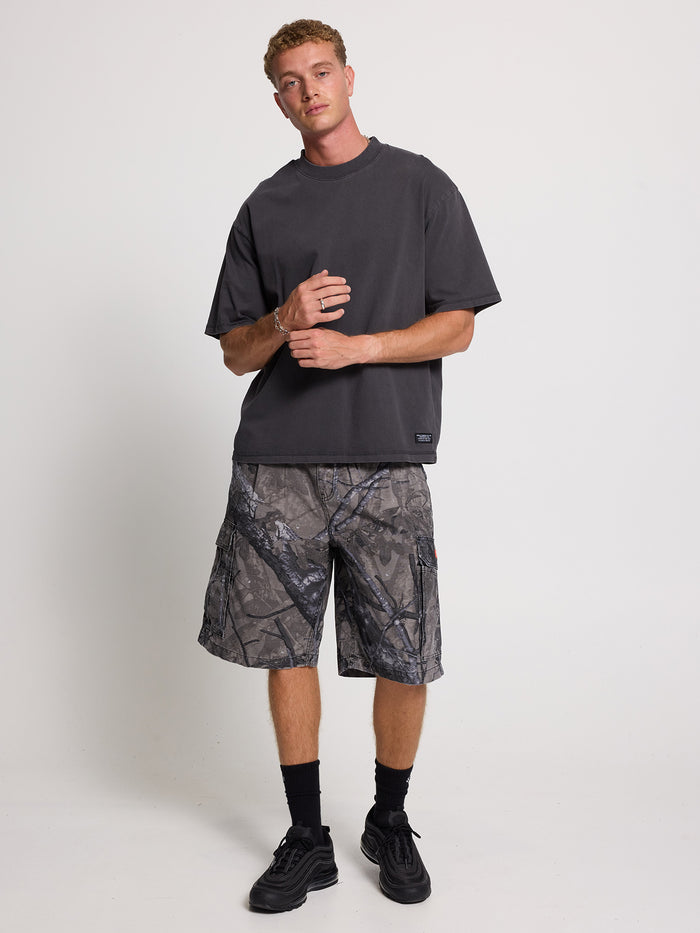Brigade Camo Biggest Slacker Pleated Cargo Short - Dark Charcoal 26