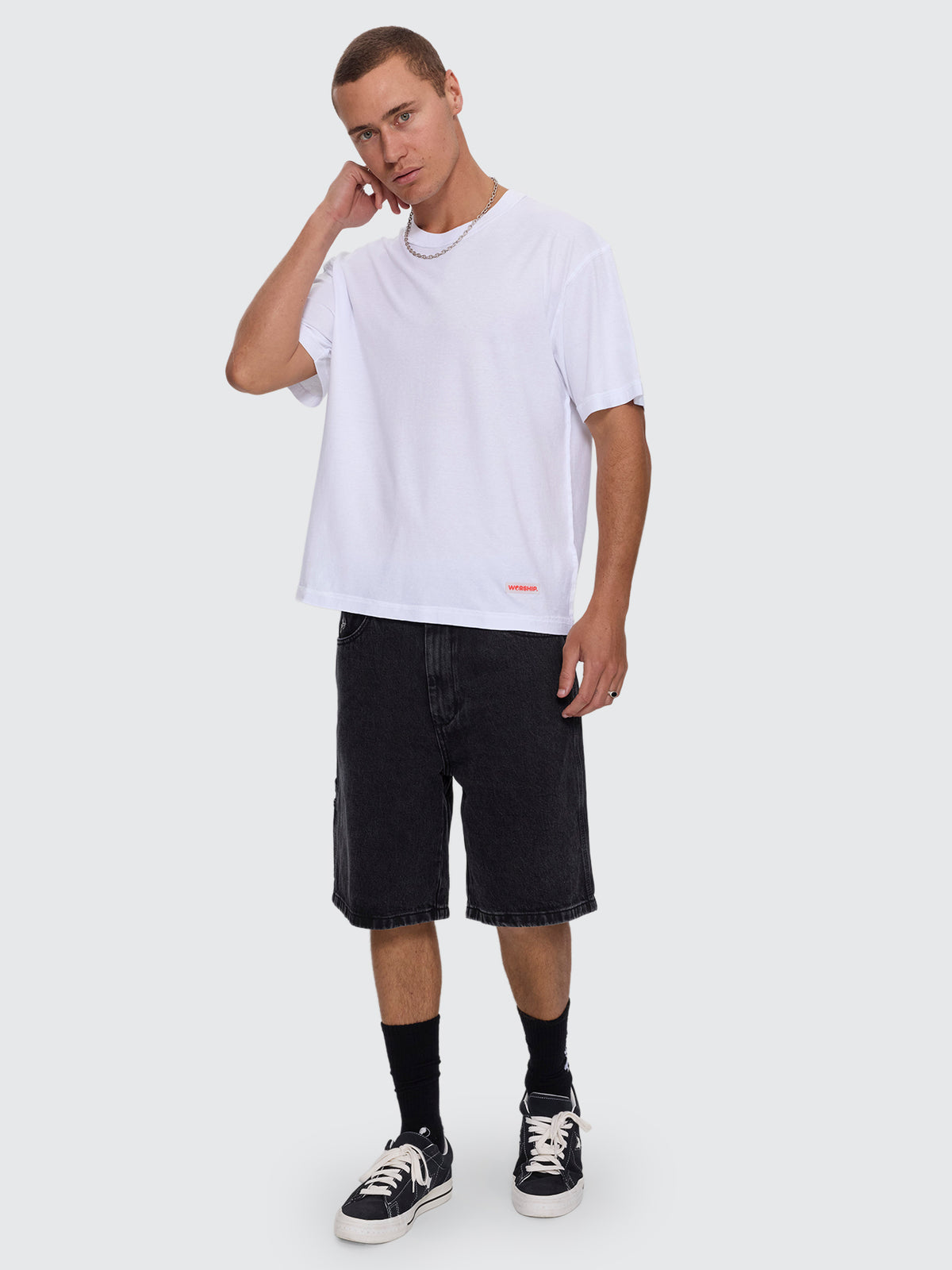 Reverse Box Crop Cotton Linen Tee - White