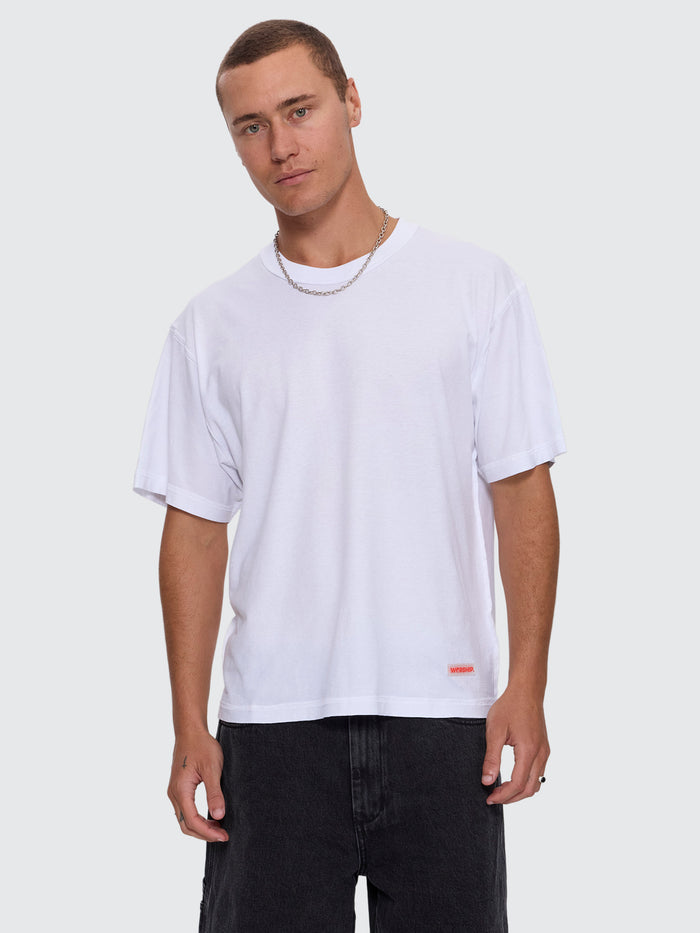 Reverse Box Crop Cotton Linen Tee - White