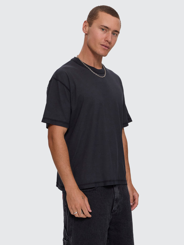 Reverse Box Crop Cotton Linen Tee - Pigment Black