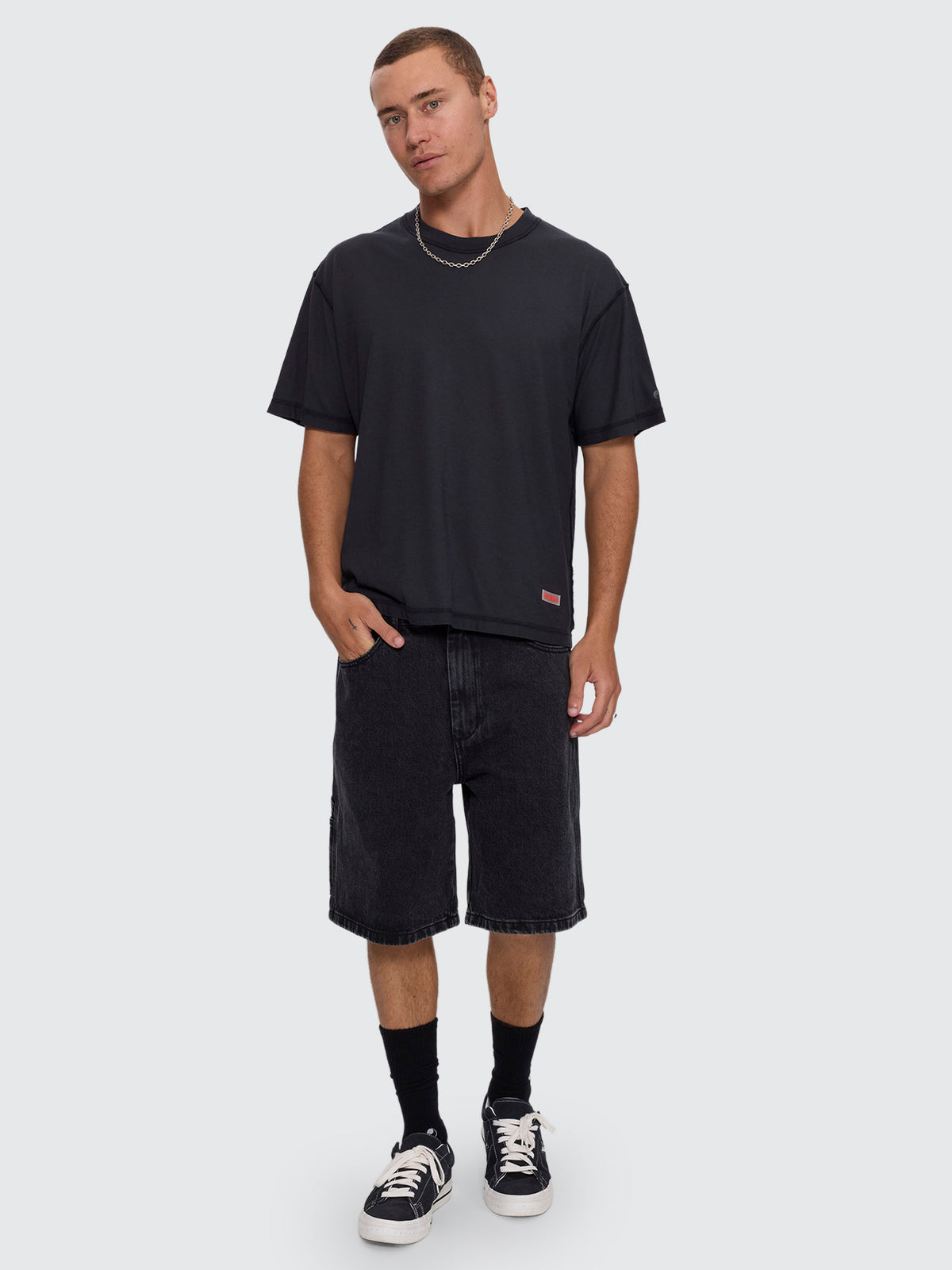 Reverse Box Crop Cotton Linen Tee - Pigment Black