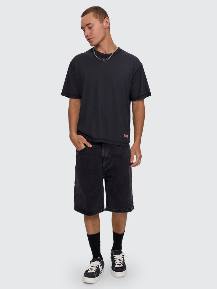 Reverse Box Crop Cotton Linen Tee - Pigment Black