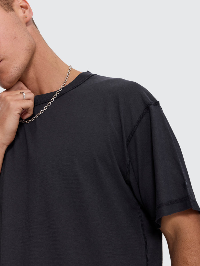 Reverse Box Crop Cotton Linen Tee - Pigment Black