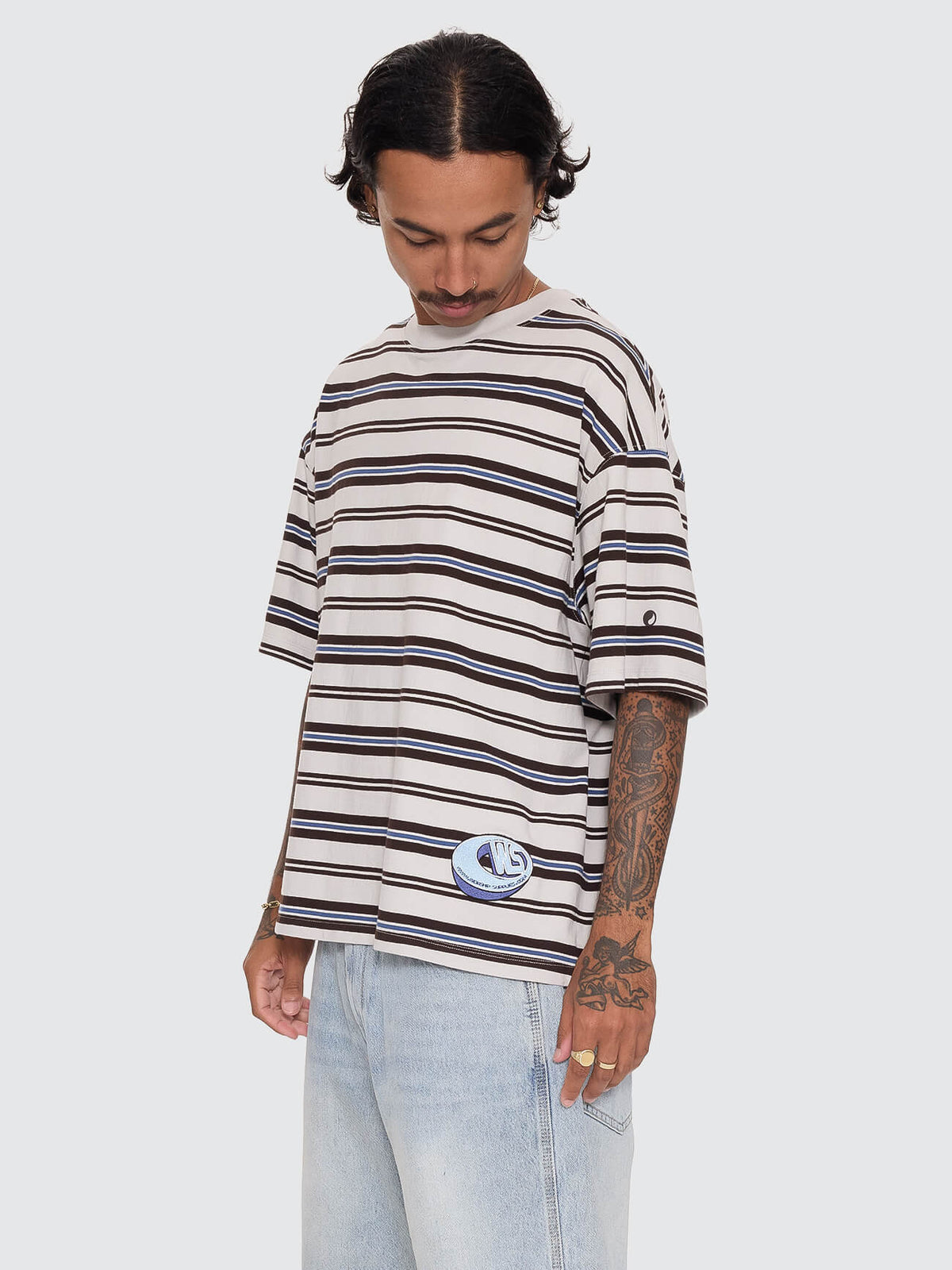 Dimension Stripe Box Crop Tee - Moonstruck XS