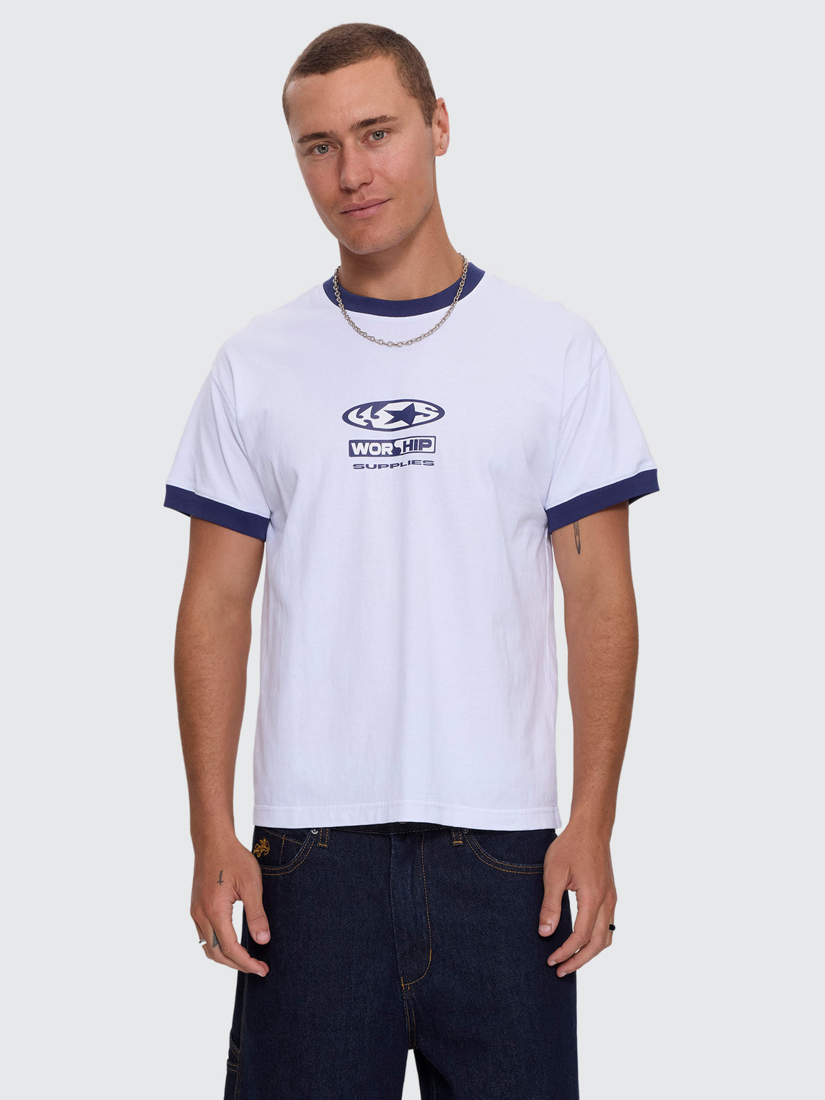 Synth Fitted Ringer Tee - White