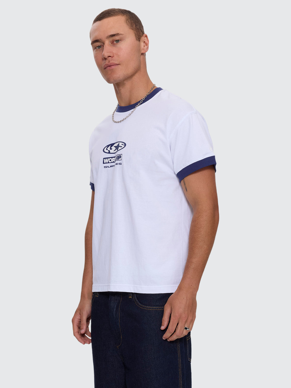 Synth Fitted Ringer Tee - White
