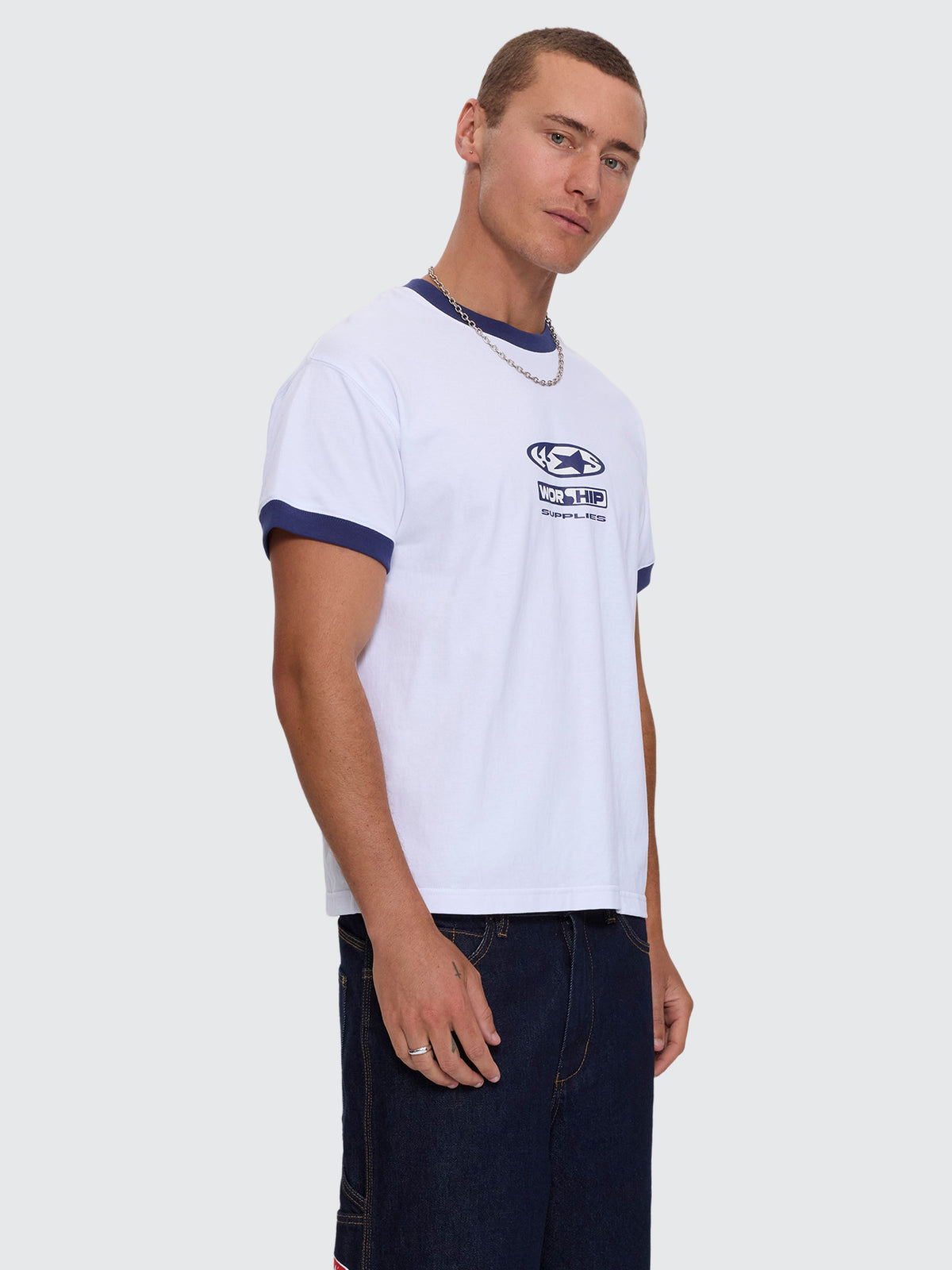 Synth Fitted Ringer Tee - White