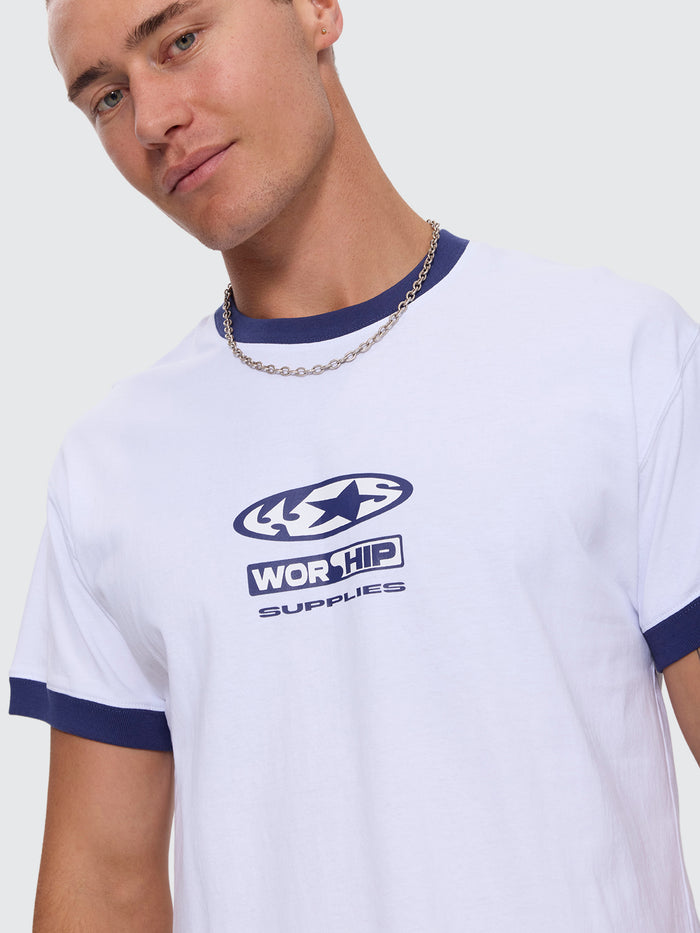 Synth Fitted Ringer Tee - White