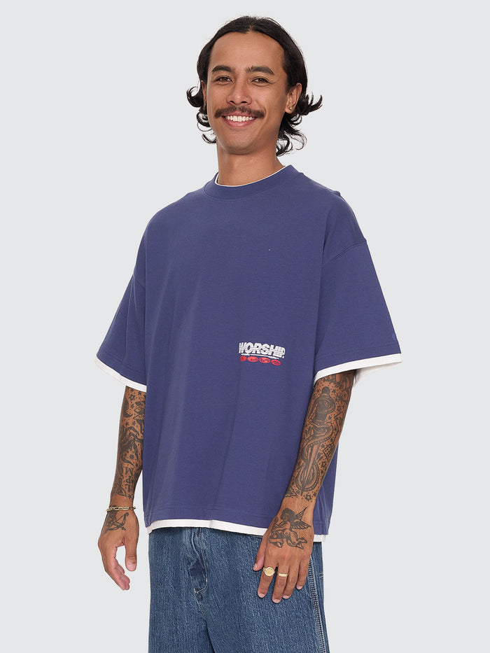 Half Court Box Crop Layer Tee - Medieval Blue