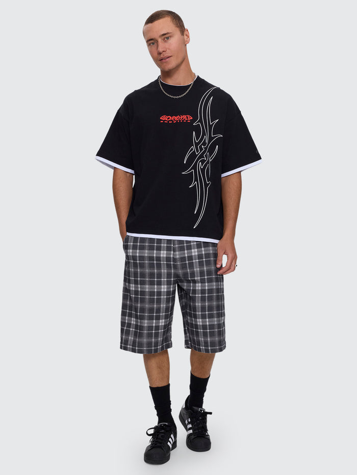 Pitted Box Crop Layer Tee - Black