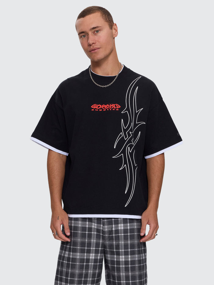 Pitted Box Crop Layer Tee - Black