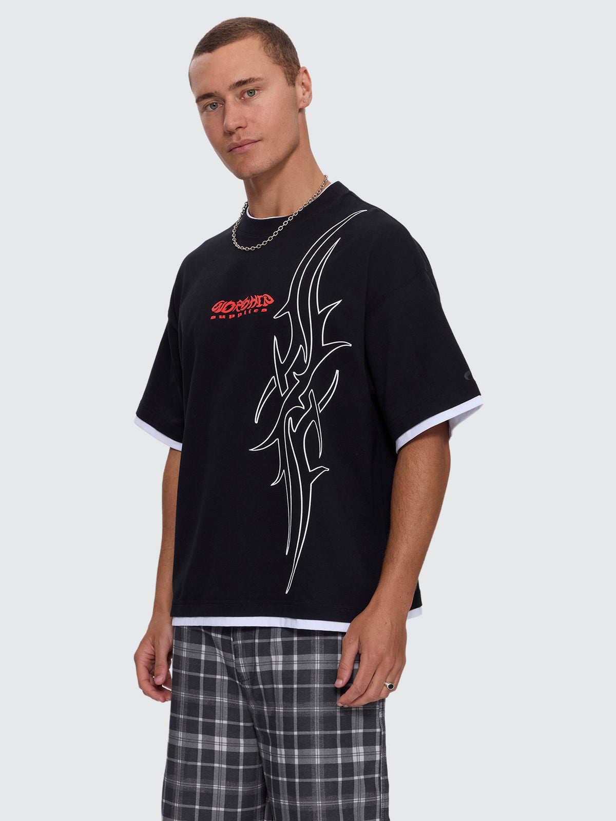 Pitted Box Crop Layer Tee - Black